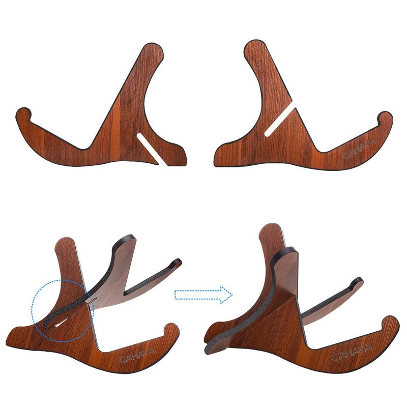 CAHAYA Guitar Stand Wooden Floor Guitar Stand Thicken Plywood X-Frame Style Portable String Instrument Holder with Soft Leather Edges for Acoustic Classical Bass Guitars (Acoustic Guitar Stand) CY0180 - Image 5